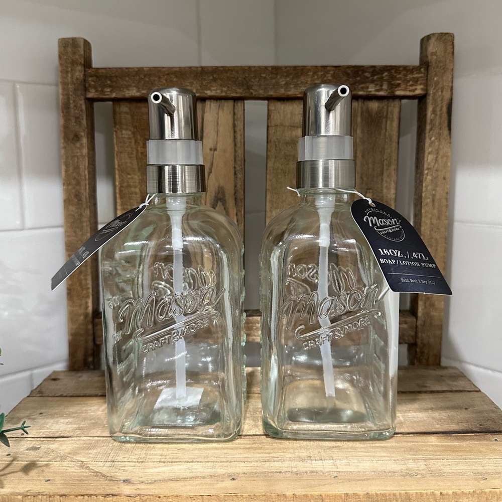 🆕 Set of 2 | Glass Mason Soap Dispensers!